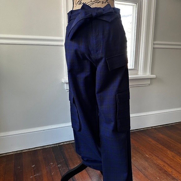 Zara navy blue plaid cotton cargo pants | size M / 28 - Picture 2 of 13